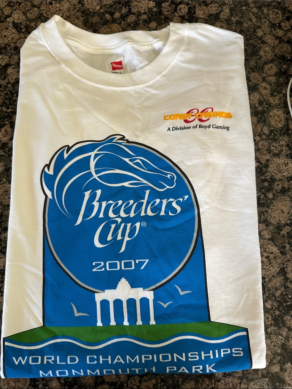 Hanes White T‑Shirt with Blue and Green Breeders' Cup Graphic 2007